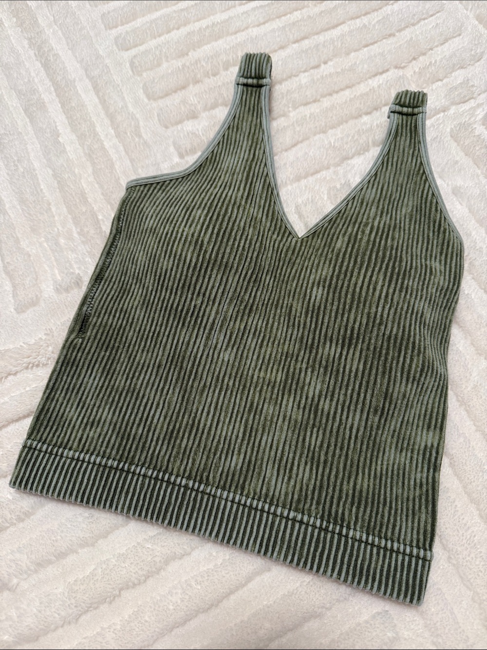 Zenana Outfitters Olive Brami Ribbed V-Neck Cropped Tank S/M